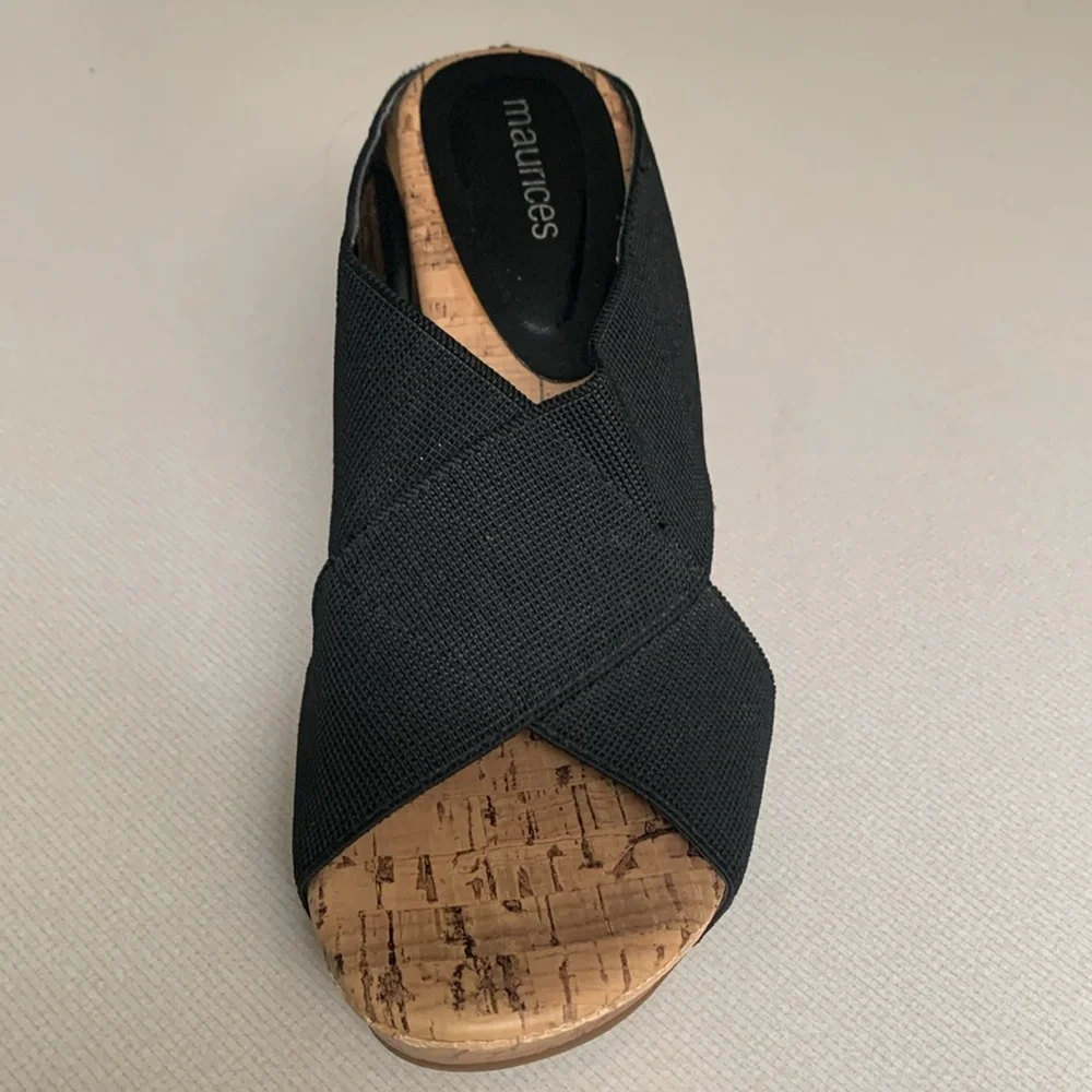Maurice’s Elastic Black Strap Cork Platform Sandals